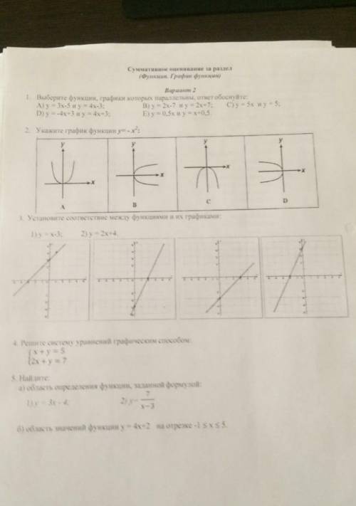 МОЖНО ХОТЯ БЫ 1 ЗАДАНИЕ!ЭТО СОР!) 1)Выберите функции,графики которых параллельны: 2)Укажите график ф