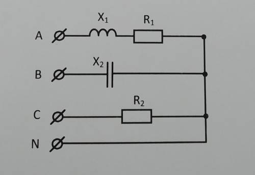Завдання 1. Дано: Активна потужність фази C - Pc = 400 Вт; лінійна напруга Uл = 220 В; х = R = х2 =