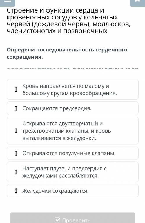 Определите последовательность сердечного сокращения.​