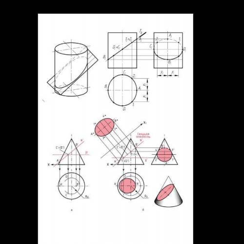 Черчение, технология. В Задании выполнить технические рисунки трёх видов усеченного цилиндра и конус