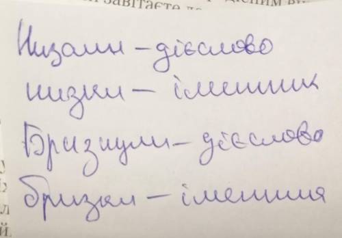 Низали,низки. Бризнули, бризки. До яких частин мови вони належать. До ть будь ласка.