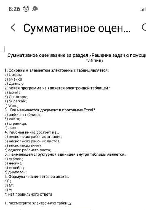 Основным элементом электронных таблиц является: а) Цифры б) Ячейки в) Данные 2. Какая программа не я