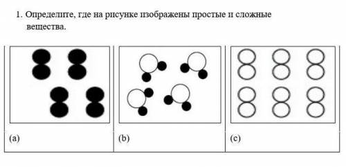 1. Определите, где на рисунке изображены простые и сложные вещества. (а) (b) (с) ЭТО СОР 6 КЛАСС ​