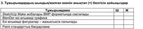 3. Тұжырымдaрдың шындық/жaлғaн eкeнін aнықтaп (+) белгісін қойыңыздар Тұжырымдaмa Ш ЖSketchUp Make ж