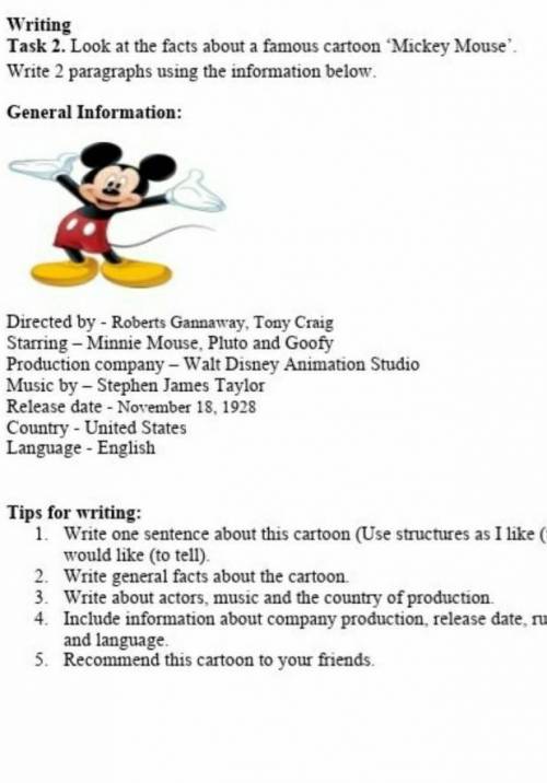 Task 2. Look at the facts about a famous cartoon Mickey Mouse помагите у меня Сор по английского я