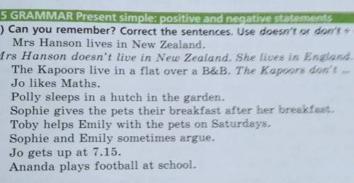 5 GRAMMAR Present simplea positive and negative statements ) Can you remember? Correct the sentences