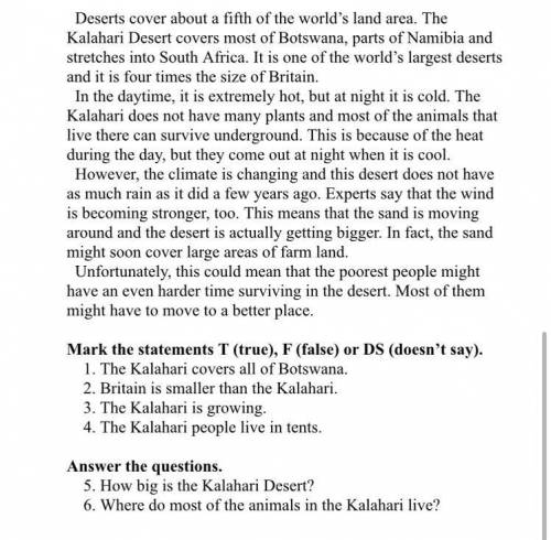 Task 1. Read the text about Kalahari Desert and do the tasks below. Kalahari Desert. Deserts cover a
