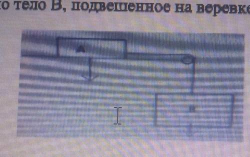 На рисунке показано ещё одно тело В, подвешенное на верёвке к телу А, лежащему на столе. Тело А движ