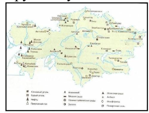 Обведите на карте Казахстана крупные угольные месторождения и назовите их