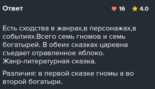 3.Укажите сходства и различия в сказке братьев Гримм «Белоснежка и семь гномов» и «Сказке о мертвой