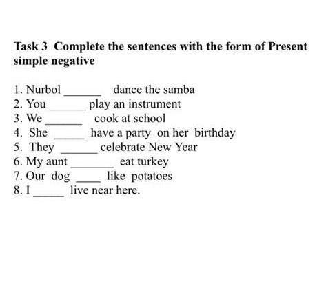 Complete the sentences with the form of presents simple negative​