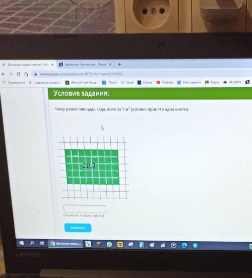 Условие задания: Чему равна площадь сада, если за 1 м2 условно принята одна клетка.сад(Укажите тольк