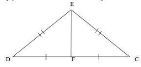 В треугольнике DEC DE = EC, DF = FC, угол CED = 142°. Найдите угол FEC. Запишите ответ БЕЗ ЕДИНИЦ ИЗ