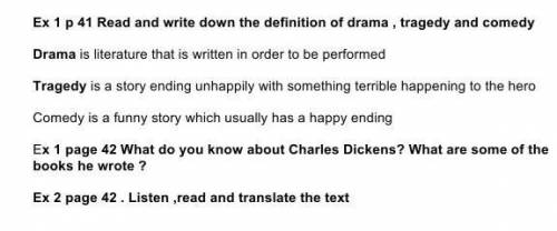 Ex 1 p 41 read and write down the deflection of drama and comedy можете сделать ещё 2 задание?​