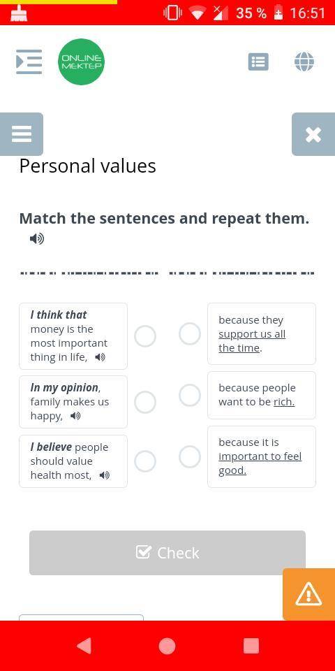 Match the sentences and repeat them.