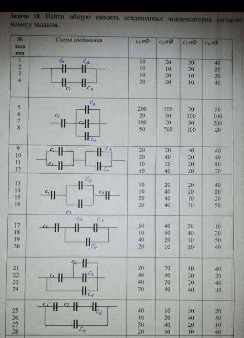 Задача 18. Найти общую емкость соединенных конденсаторов. #25 номер