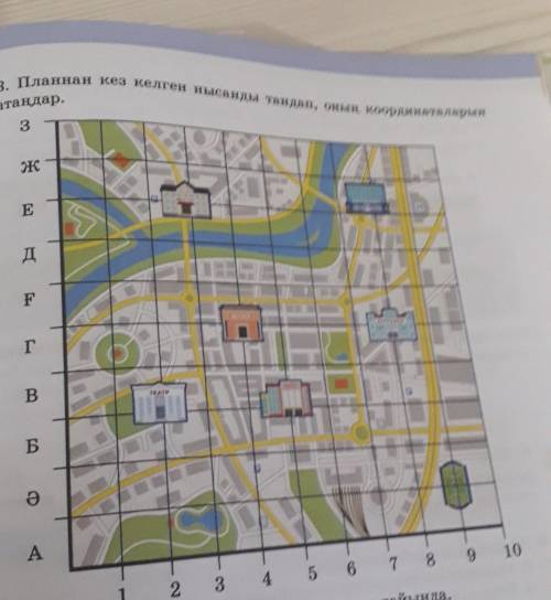 Планнан кез келген нысанды тандап, оның координаталары Hдар.3жESдHТЕІ.3-ТЕ1 2 3 4 5 5 6 7 8 910​