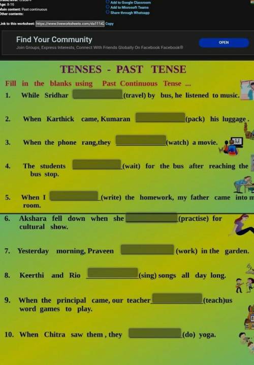TENSES PAST TENSEFill in the blanks usingPast Continuous TenseWhile Sridhar(travel) by bus, he liste