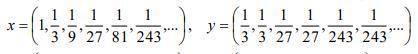 Найти расстояние между бесконечными числовыми последовательностями x и y в пространстве l(в степени