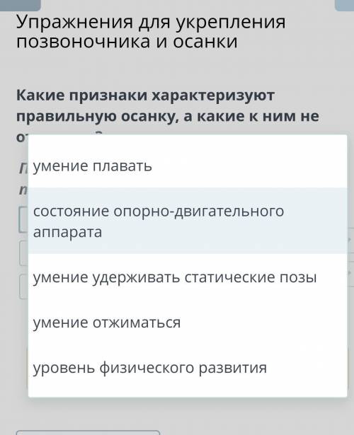 Какие признаки характеризуют правильную осанку, а какие к ним не относятся? Признаки правильной осан