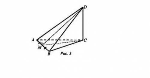 В равностороннем треугольнике ABC,AB=2.Отрезок DC перпендикулярен плоскости треугольника и равен √6.