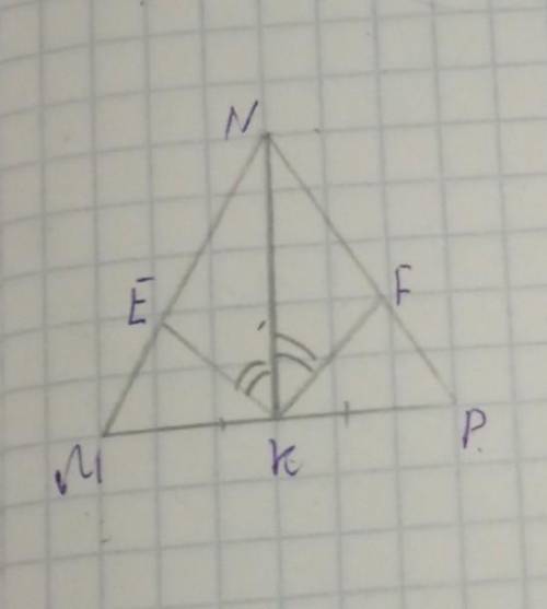 Дано: треугольник MNK- равнобедреныйдоказать:NK- биссек. угла EKF​
