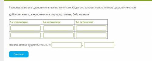 Распредели имена существительные по колонкам. Отдельно запиши несклоняемые существительные: доблесть