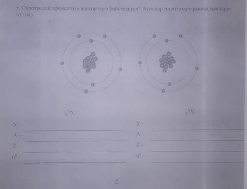 5. Суретте кай элементтің изотоптары бейнеленген? Атомдар сипаттамаларынантолтыр,​
