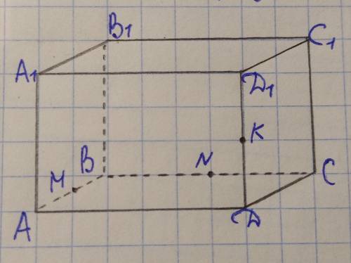 Постройте сечение параллепипеда плоскостью, проходящей через точки М, N, К
