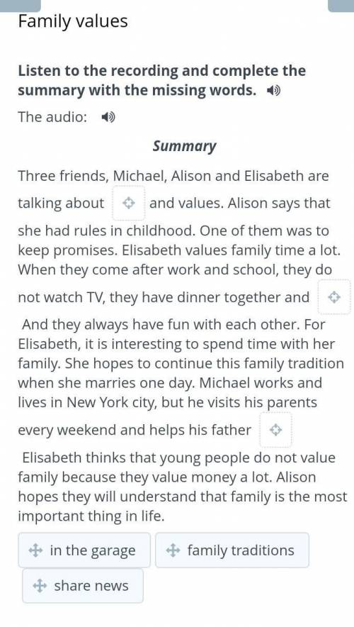 Listen to the recording and complete summary with the missing words Three friends ,Michael ,Alison a