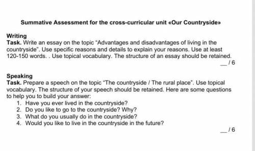 Writing Task. Write an essay on the topic “Advantages and disadvantages of living in the countryside