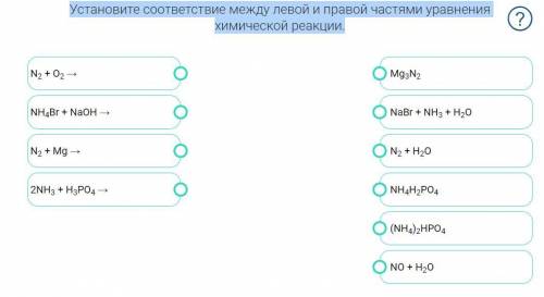 Установите соответствие между левой и правой частями уравнения химической реакции.