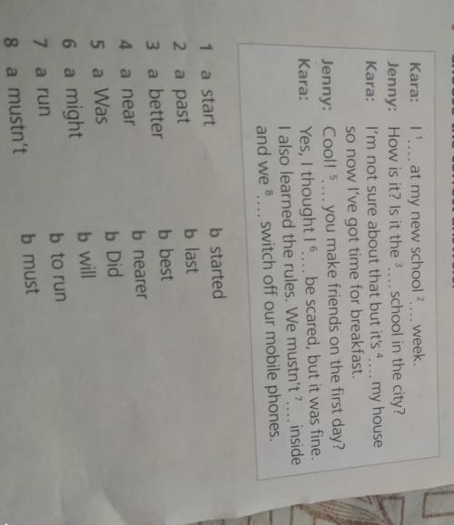 Agudge Builder Choose the correct answers.Kara: 1 at my new school? week.Jenny: How is it? Is it the