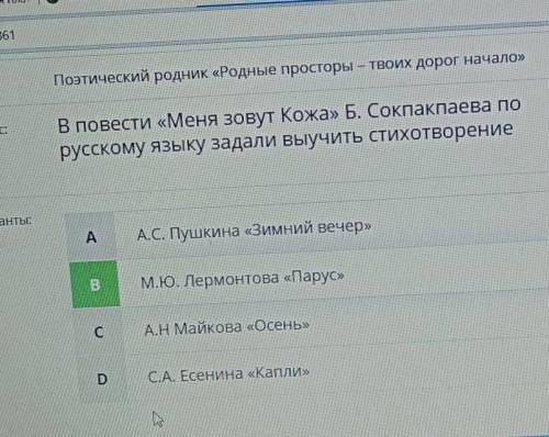 В повести меня зовут кожа Б. Сокпакпаева по русскому языку задали выучить стихотворение​