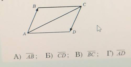 На рисунку зображено паралелограм ABCD. . Укажіть вектор, який єпротилежним вектору АВ.A) АВ; Б) CD;