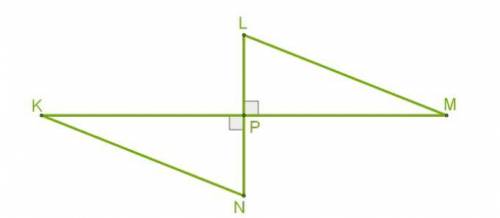 Два перпендикулярных отрезка KM и LN пересекаются в общей серединной точке P. Какой величины∡ N и ∡