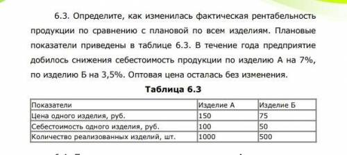 6.3. Определите, как изменилась фактическая рентабельность продукции по сравнению с плановой по всем