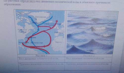 По рисунки определите вид движения океанической воды и объясните причины их образования.