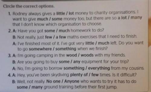 Circle the correct options.1. Rodney always gives a little / lot money to charity organisations, ​