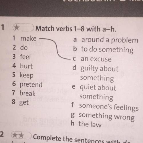 Match verbs 1-8 with a-h