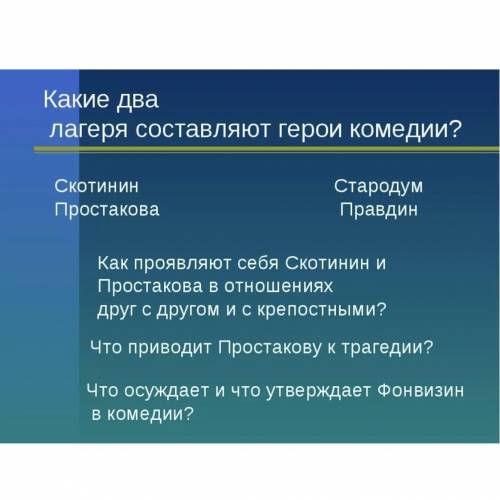 Какие два лагеря составляют герои комедии Недоросль? ​