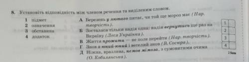 Установіть відповідність між членом речення та виділеним словом