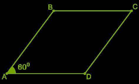 Определи скалярное произведение векторов, если сторона ромба ABCD равна 3см: 1. BC−→−⋅DC−→− = 2. DC