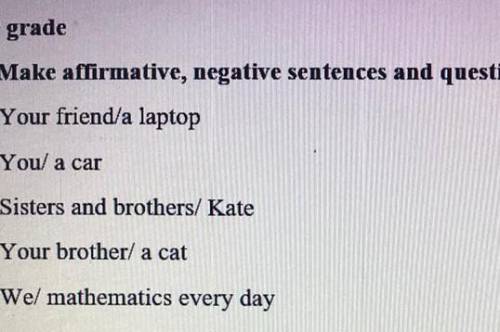 1. Make affirmative, negative sentences and questions. 1. Your friend/a laptop2. You/ a car3. Sister