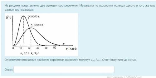 На рисунке представлены две функции распределения Максвелла по скоростям молекул одного и того же га