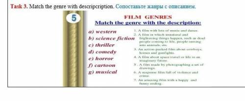 Task 3. Match the genre with descripcription. Сопоставьте жанры с описанием.​Памагите