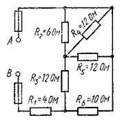 Цепь постоянного тока содержит шесть резисторов, соединенных смешанно. Схема цепи и значения резисто