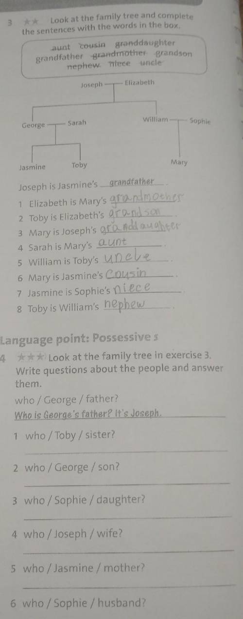 Write questions about the people and answerthem.who / George / father?Who is George's father? It's