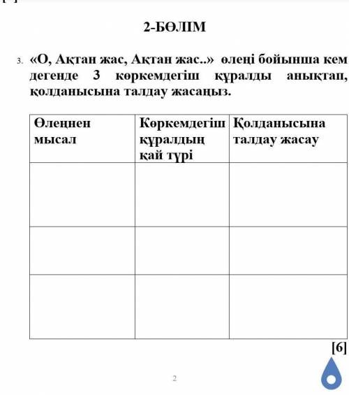 Өлеңі бойынша кем дегенде 3 көркемдегіш құралды анықтап, қолданысына талдау жасаңыз.​