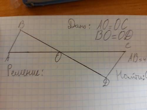 Дано: AO = OC, BO = O, AB = 4см Найти: CD (прикреплен скриншот)